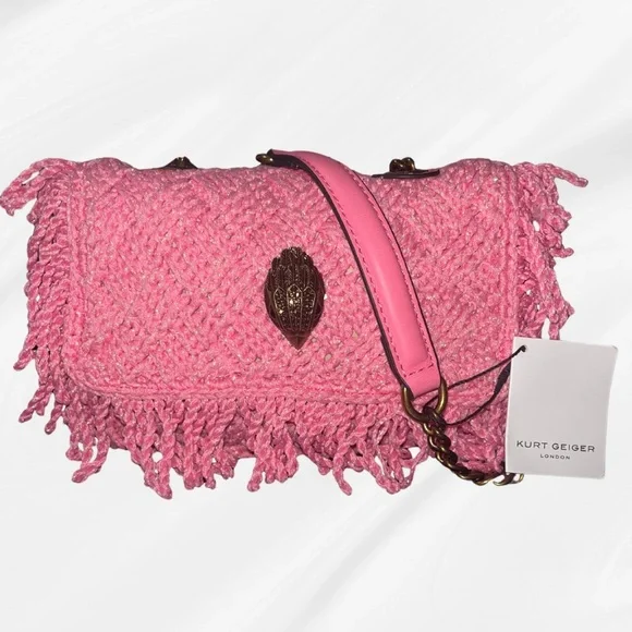 NWT! Kurt Geiger London Medium Crochet Kensington Crossbody Bag, Open Pink - Picture 2 of 13